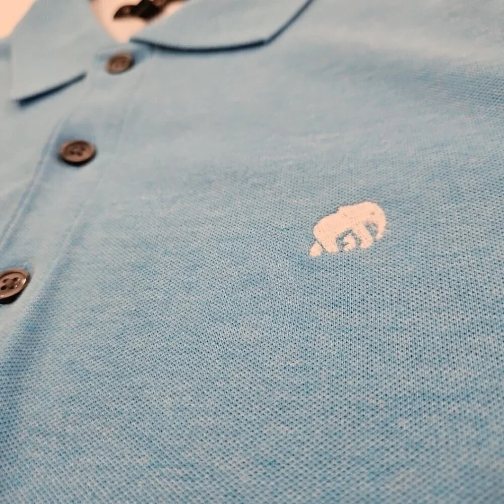 Banana Republic Men’s Size Large Short‎ Sleeve Polo Shirt Elephant Logo Sky Blue
